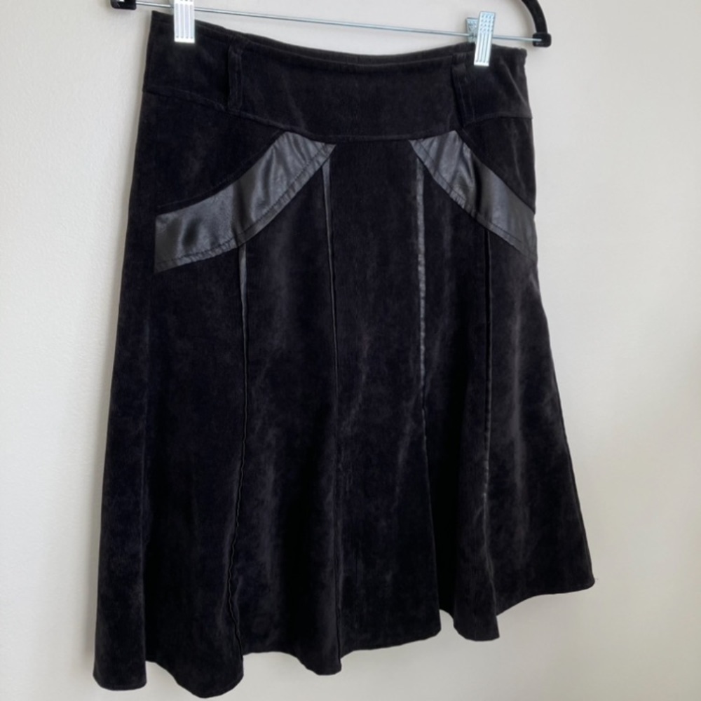 Retro Corduroy and Faux Leather Skirt